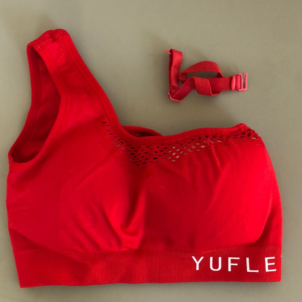 One Strap Red Sports Bra